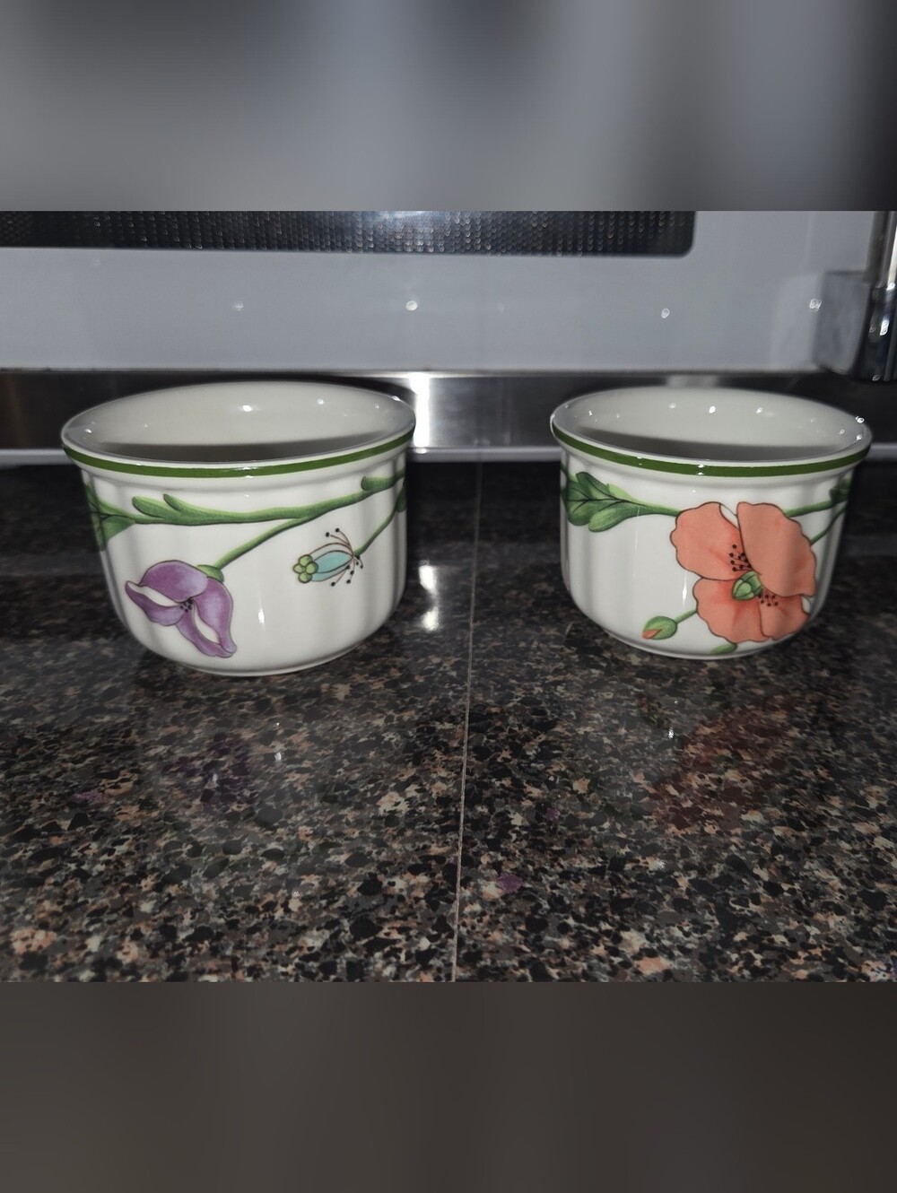 Villeroy & Boch AMAPOLA Ramekins Porcelain ribbed Green Trim Germany